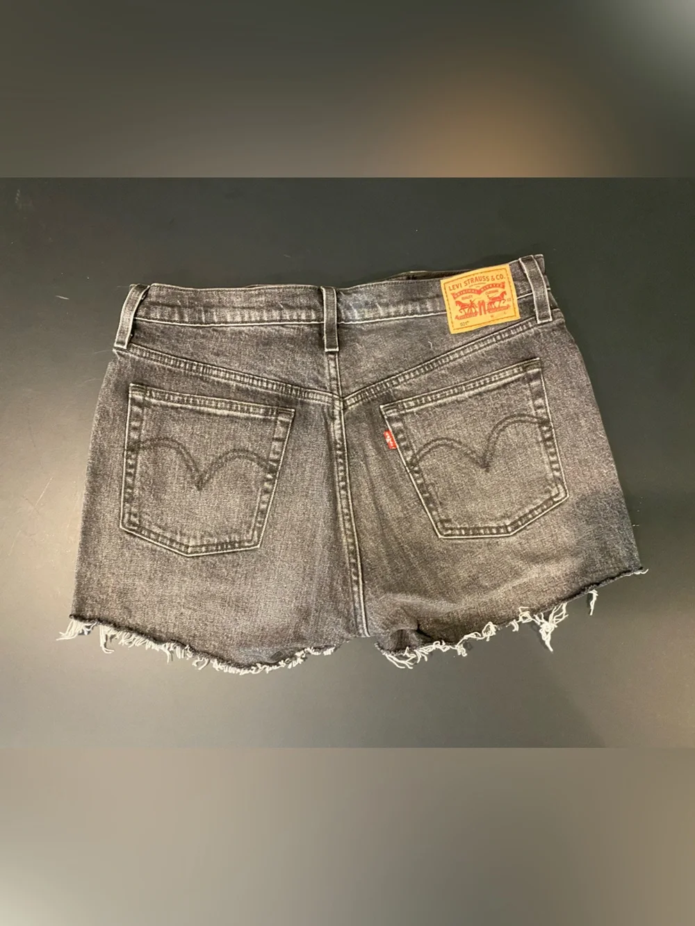 Black High-Rise Frayed Hem Denim Shorts